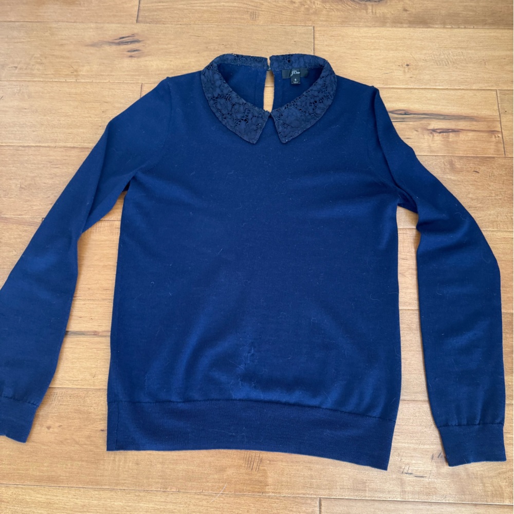 J. Crew Navy Sweater with Lace Collar